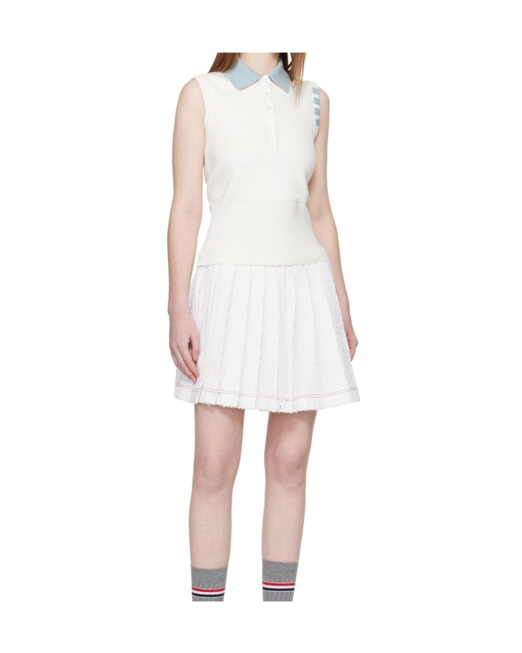 Thom Browne White Sleeveless Polo Shirt