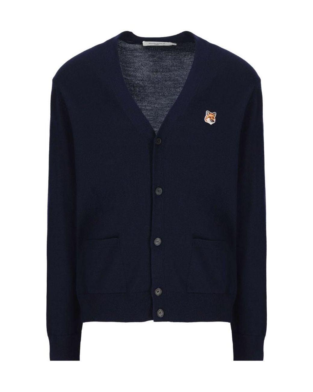 Maison Kitsuné Blue Maison Kitsuné V-Neck Long-Sleeved Cardigan for men