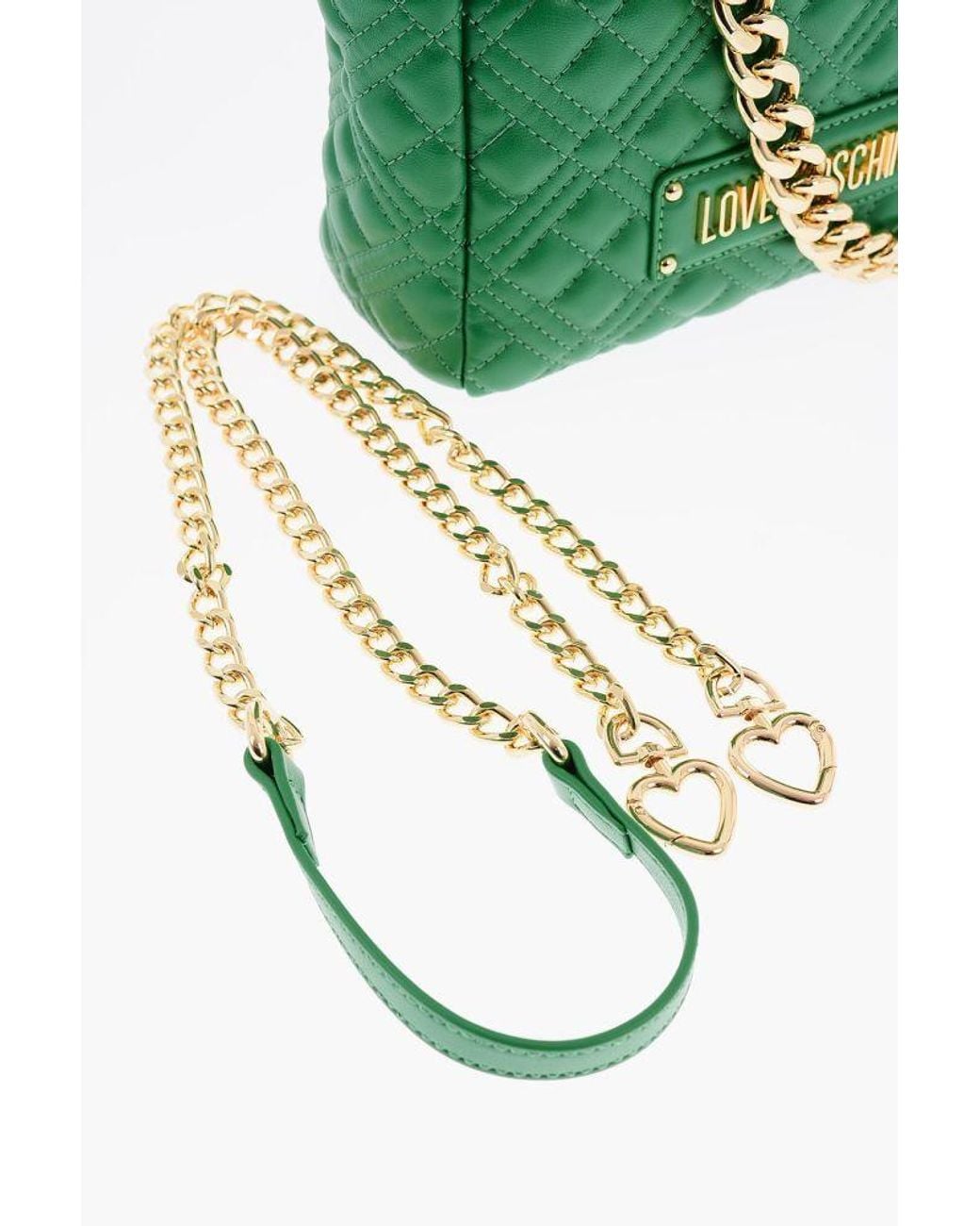 Moschino Green Quilted Logo-Plaque Tote Bag