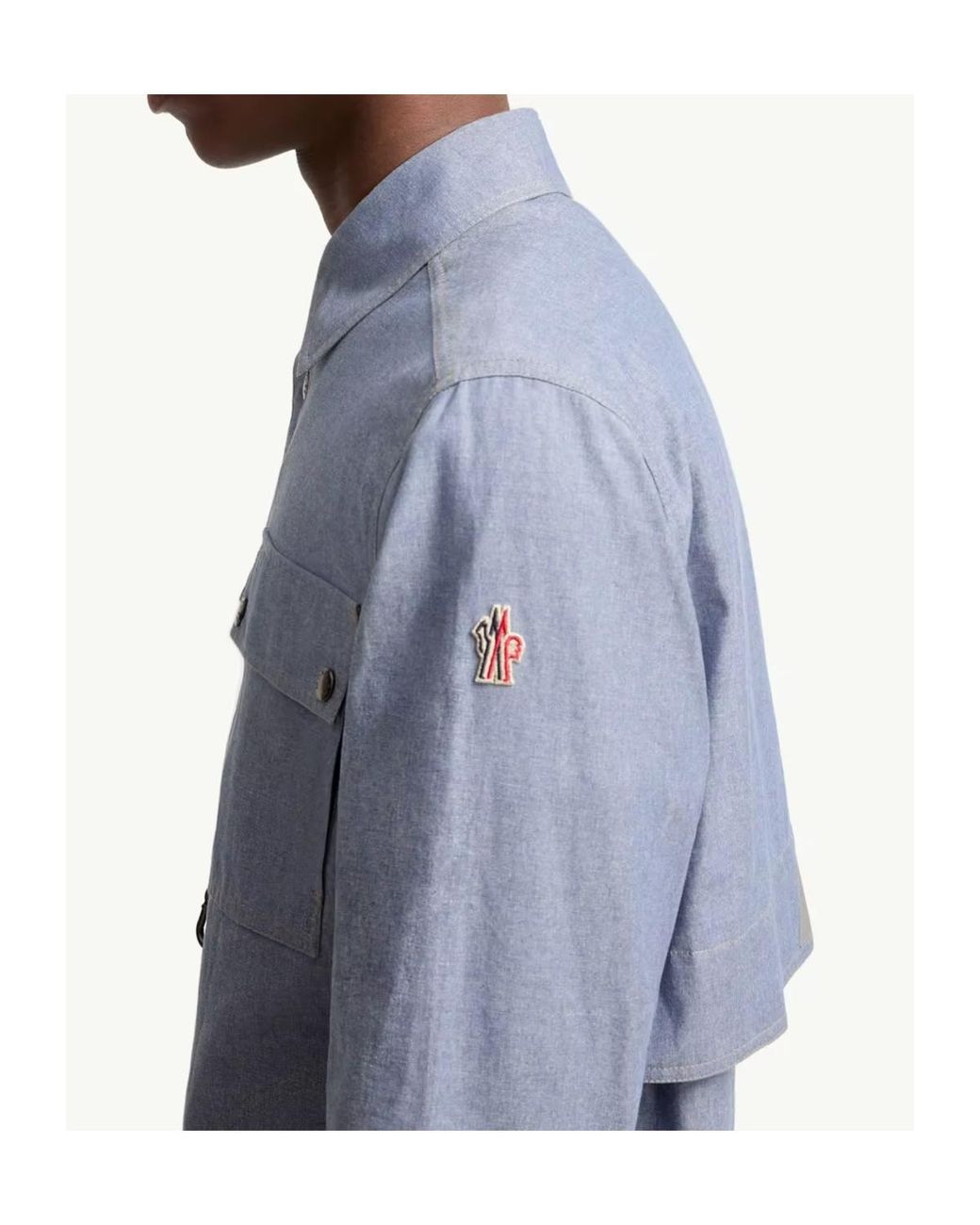 Moncler Blue Chambray Long Sleeve Shirt for men