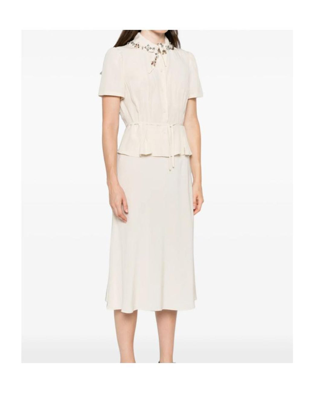 Prada White Abbigliamento Natural Marocain Embroidered Midi Dress
