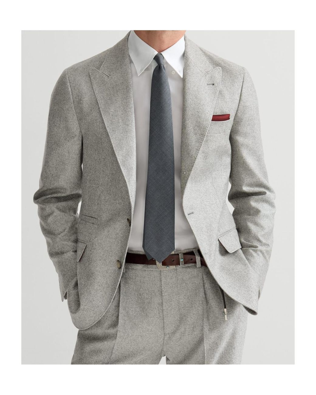 Brunello Cucinelli Gray Silk And Cashmere Cavalry Tweed Deconstructed Blazer With Large Peak Lapels for men