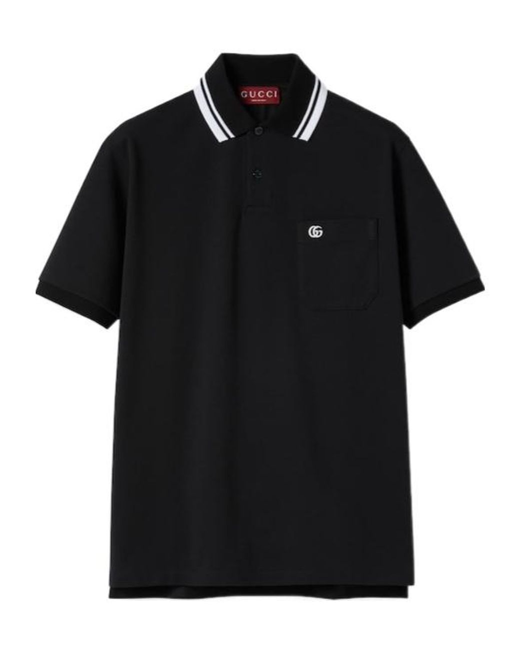 Gucci Black Embroidery Piquet Short-Sleeve Polo Shirt for men