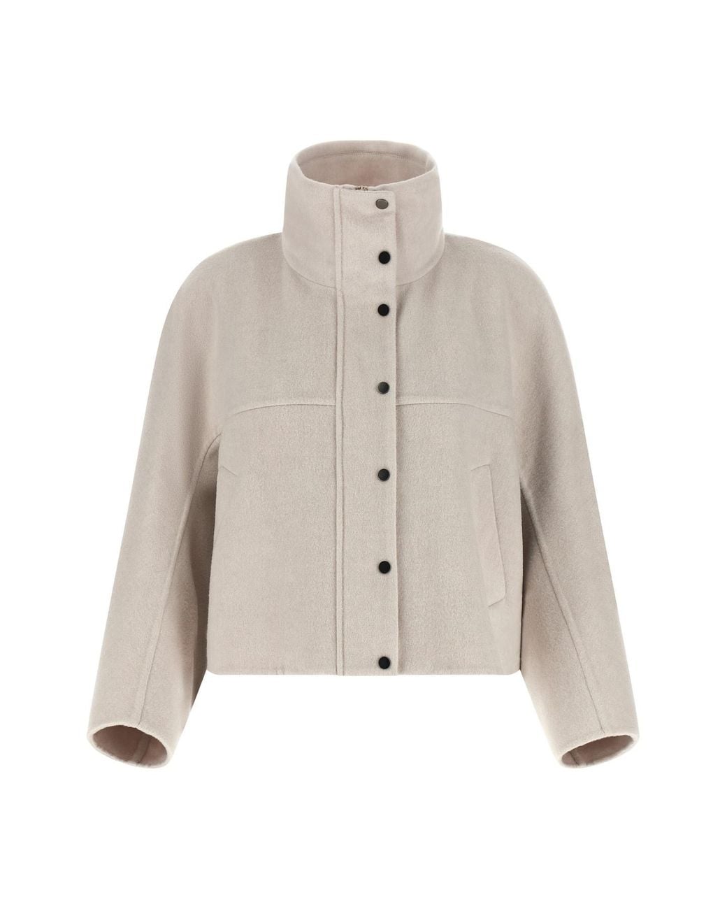 Brunello Cucinelli Natural Shearling-Trim High Neck Coat
