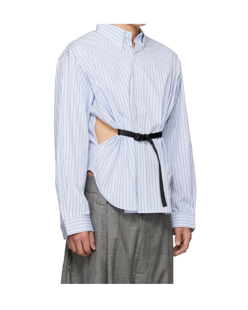VAQUERA Blue Belted Cut-Out Stripe Shirt