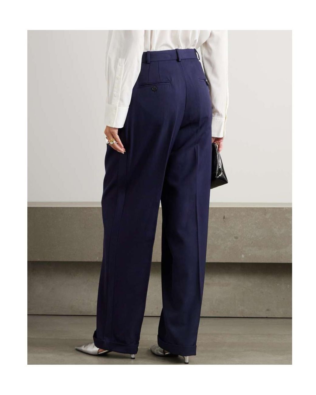 Polo Ralph Lauren Blue Wool Wide-Leg Trousers