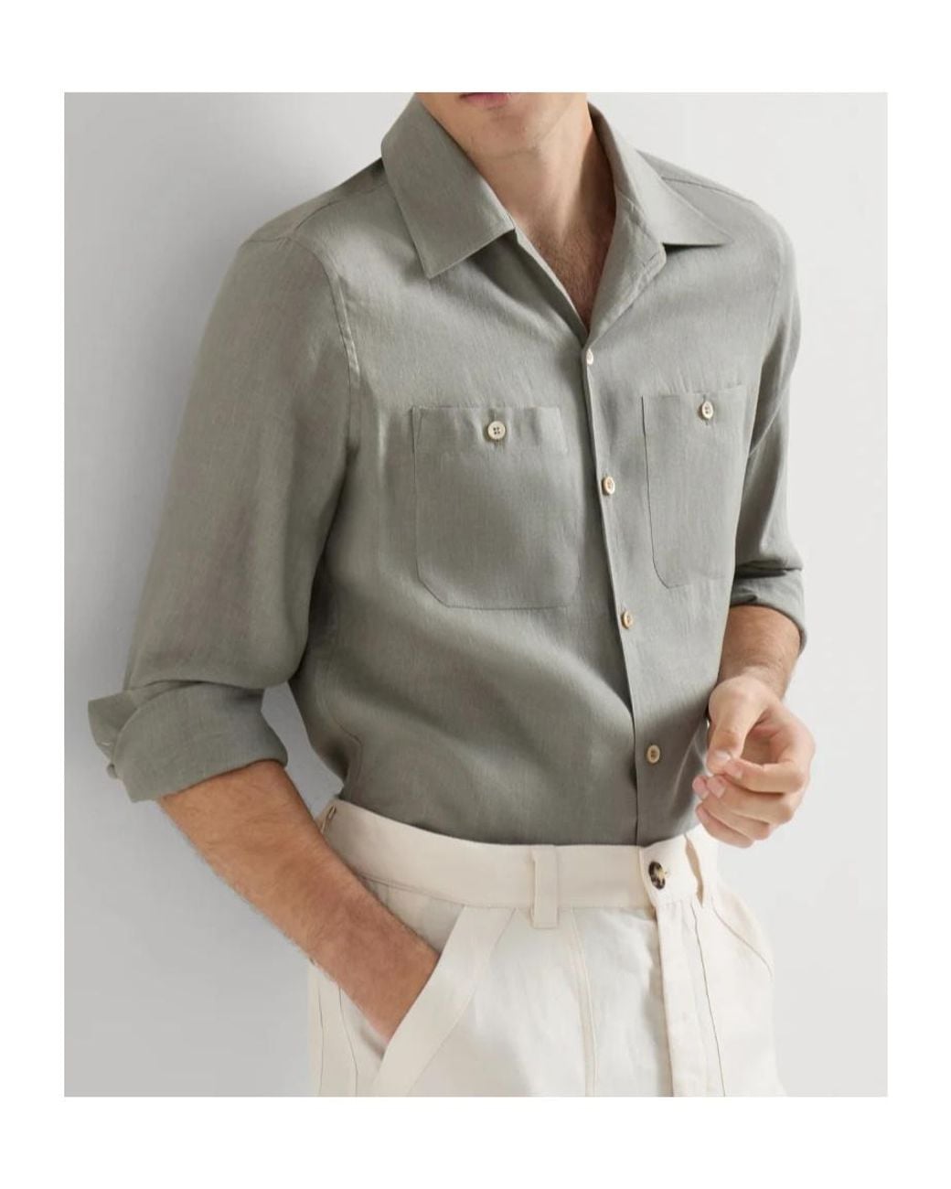 Brunello Cucinelli Gray Pocket Detailed Easy Fit Shirt for men