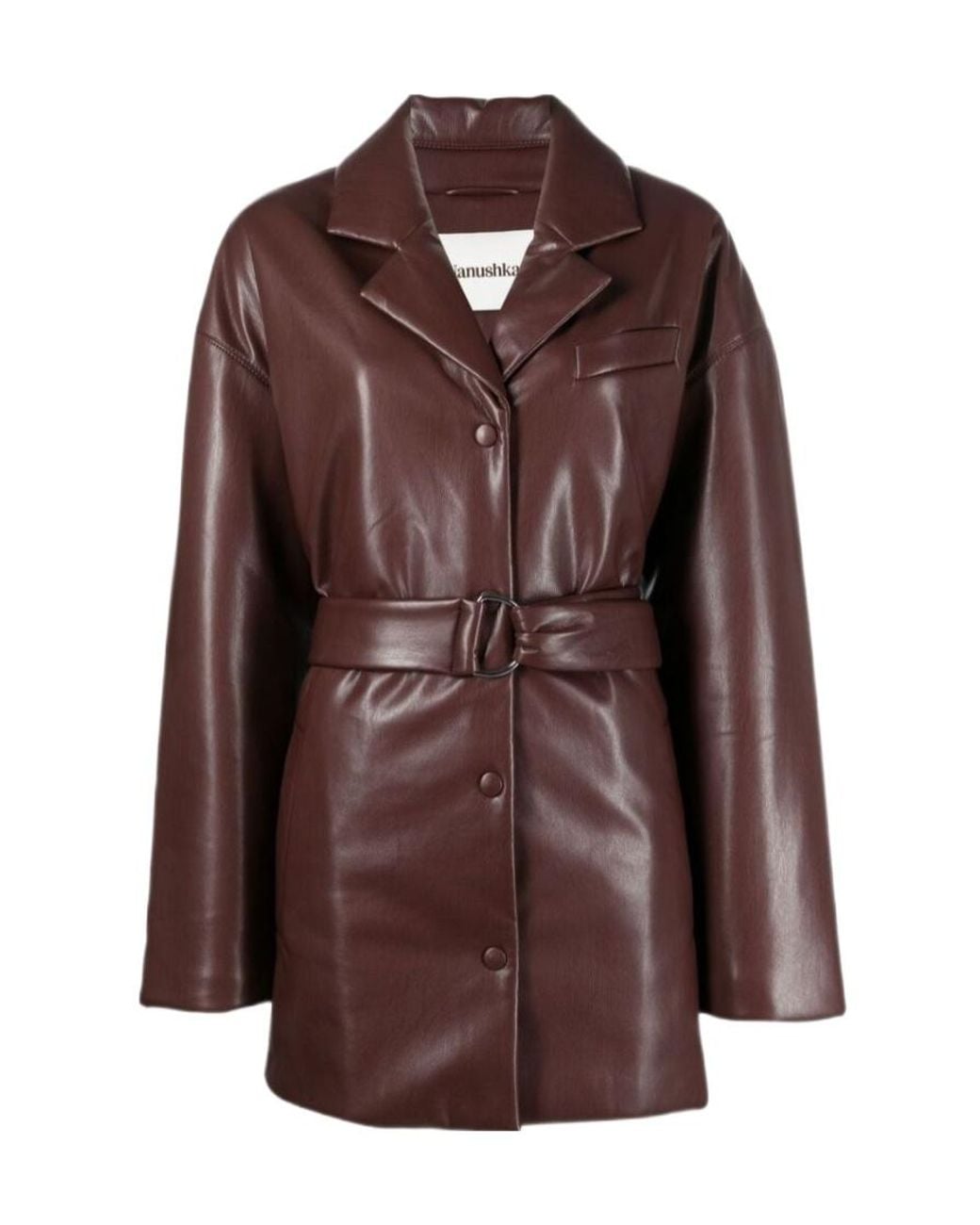 Nanushka Brown Belted Faux-Leather Blazer