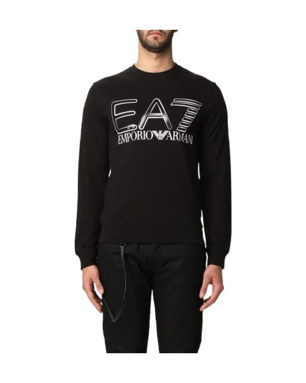 EA7 Black Logo-Print Sweatshirt for men