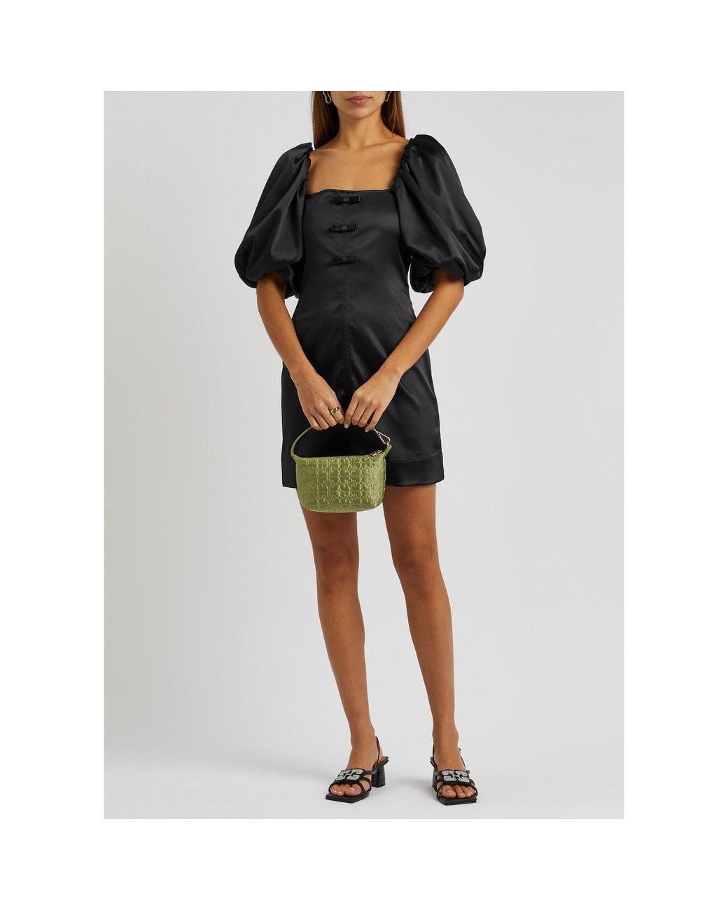Ganni Black Satin Short Dress