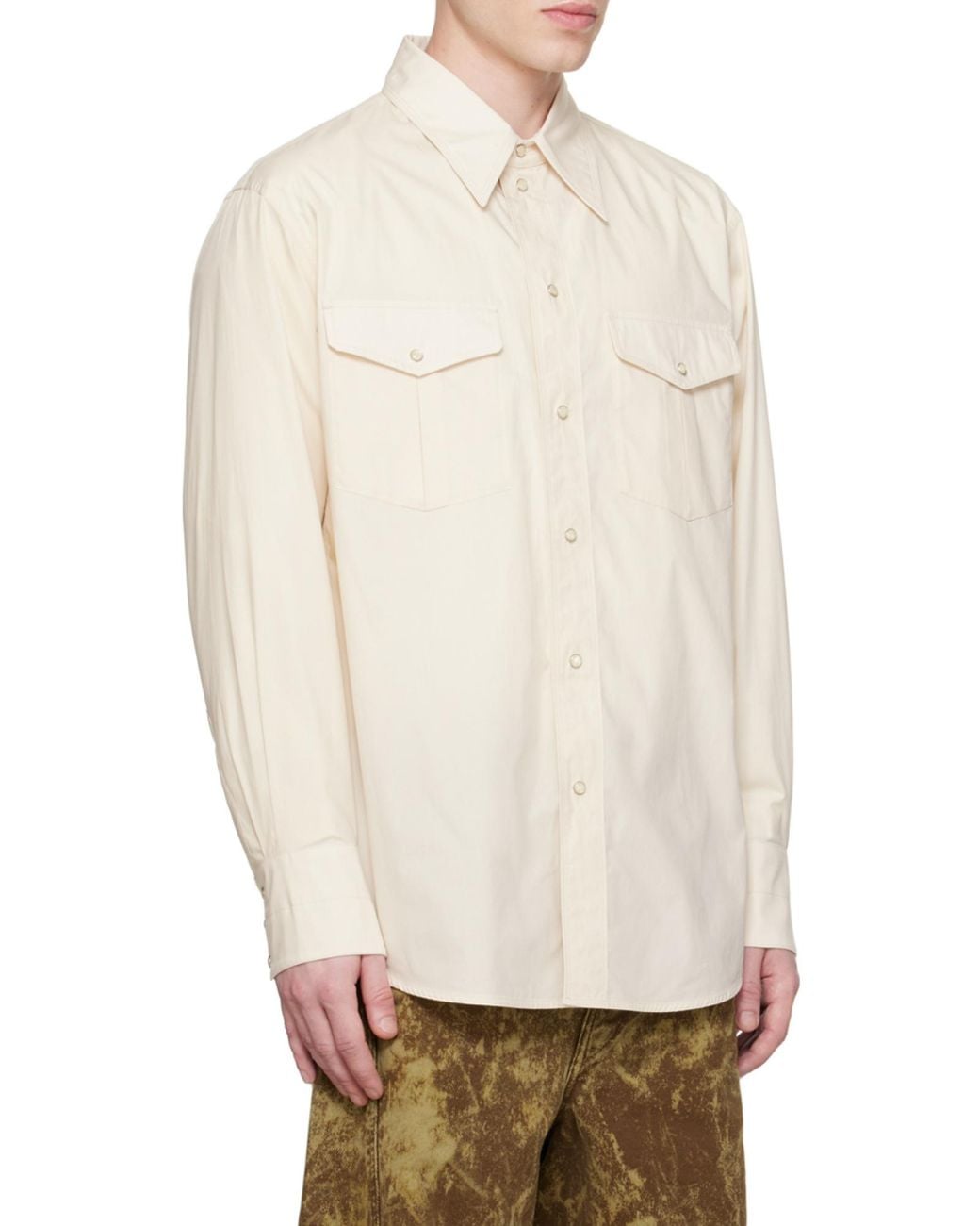 Lemaire White Long-Sleeved Button-Up Shirt for men