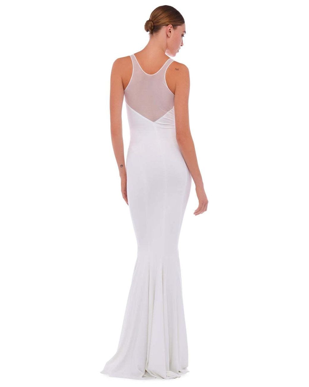 Norma Kamali White Mesh-Detail Maxi Dress