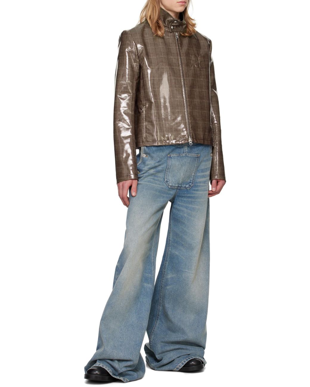Courreges Brown Courrèges Prince Of Wales Biker Jacket for men