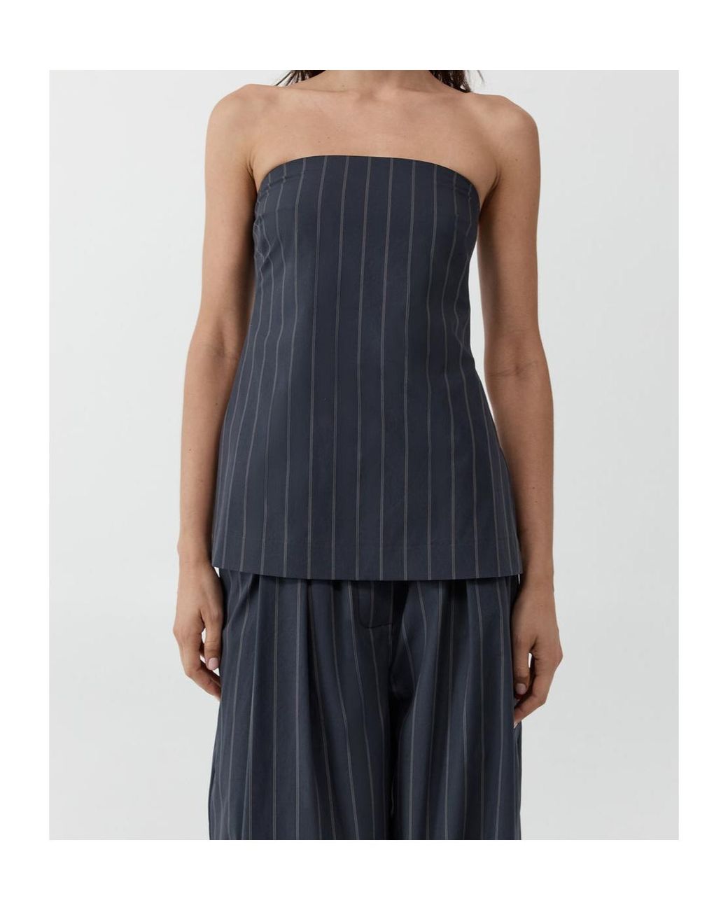 St. Agni Blue Strapless Striped Top