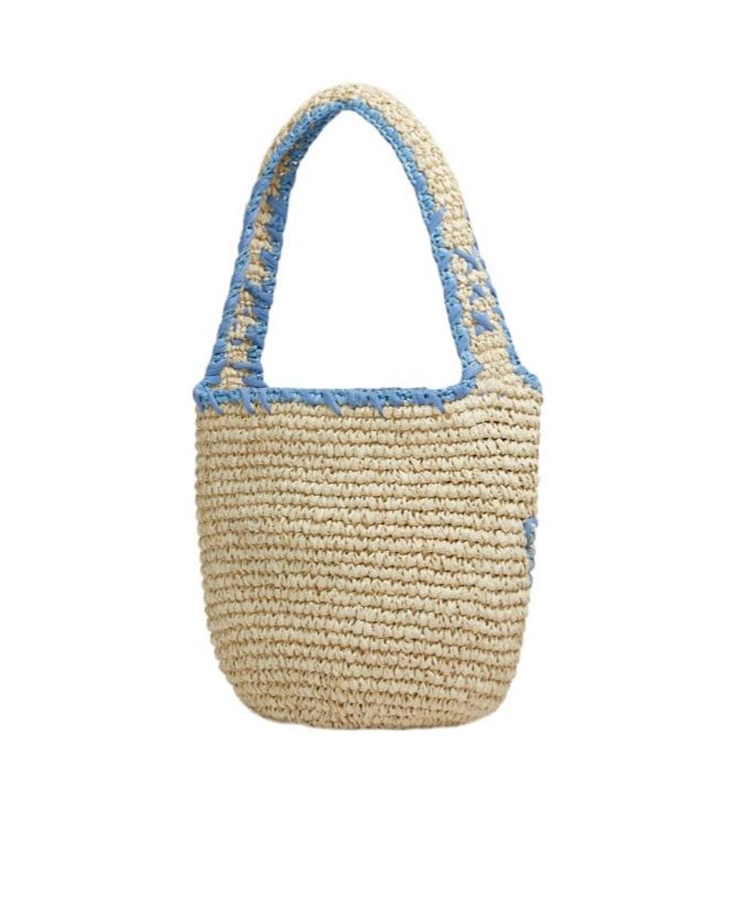 Marni White Logo Detailed Small Hobo Bag