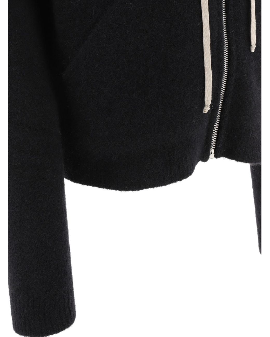 Rick Owens Black Zip-Up Drawstring Hooded Cardigan for men