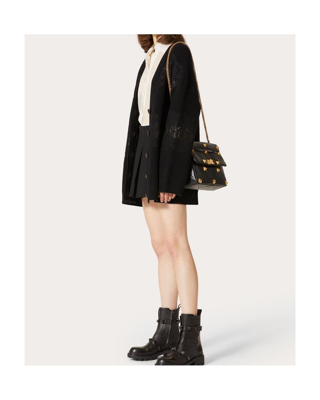 Valentino Black Lace-Insert Wool Cardigan