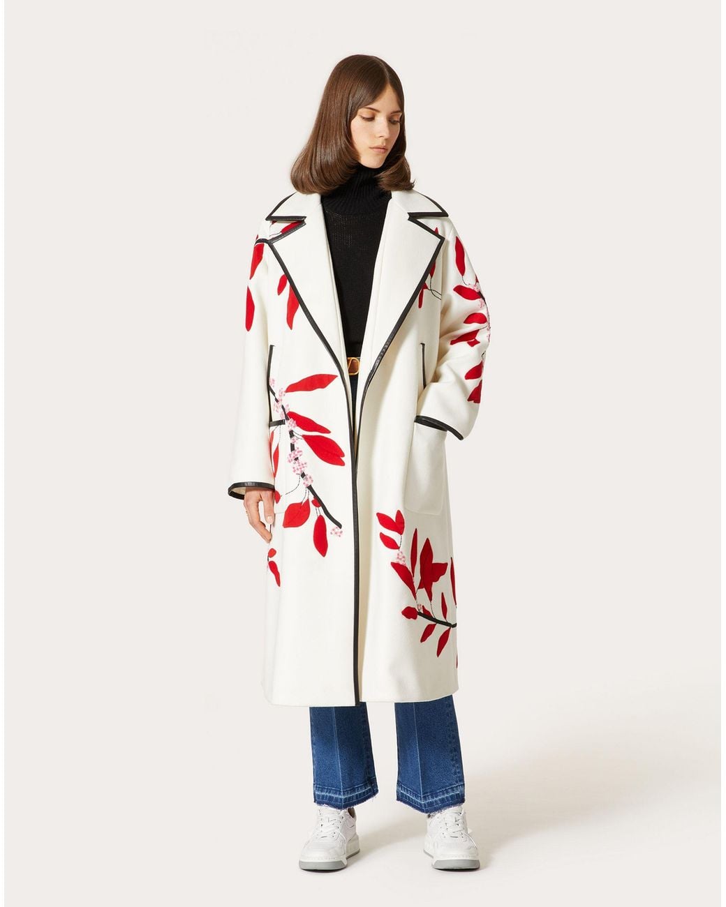 Valentino Red Floral Print Coat