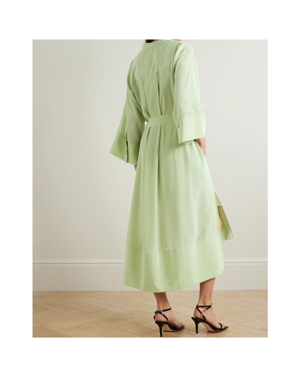 Joseph Green Darious Belted Pleated Silk-Crepe Midi Dress