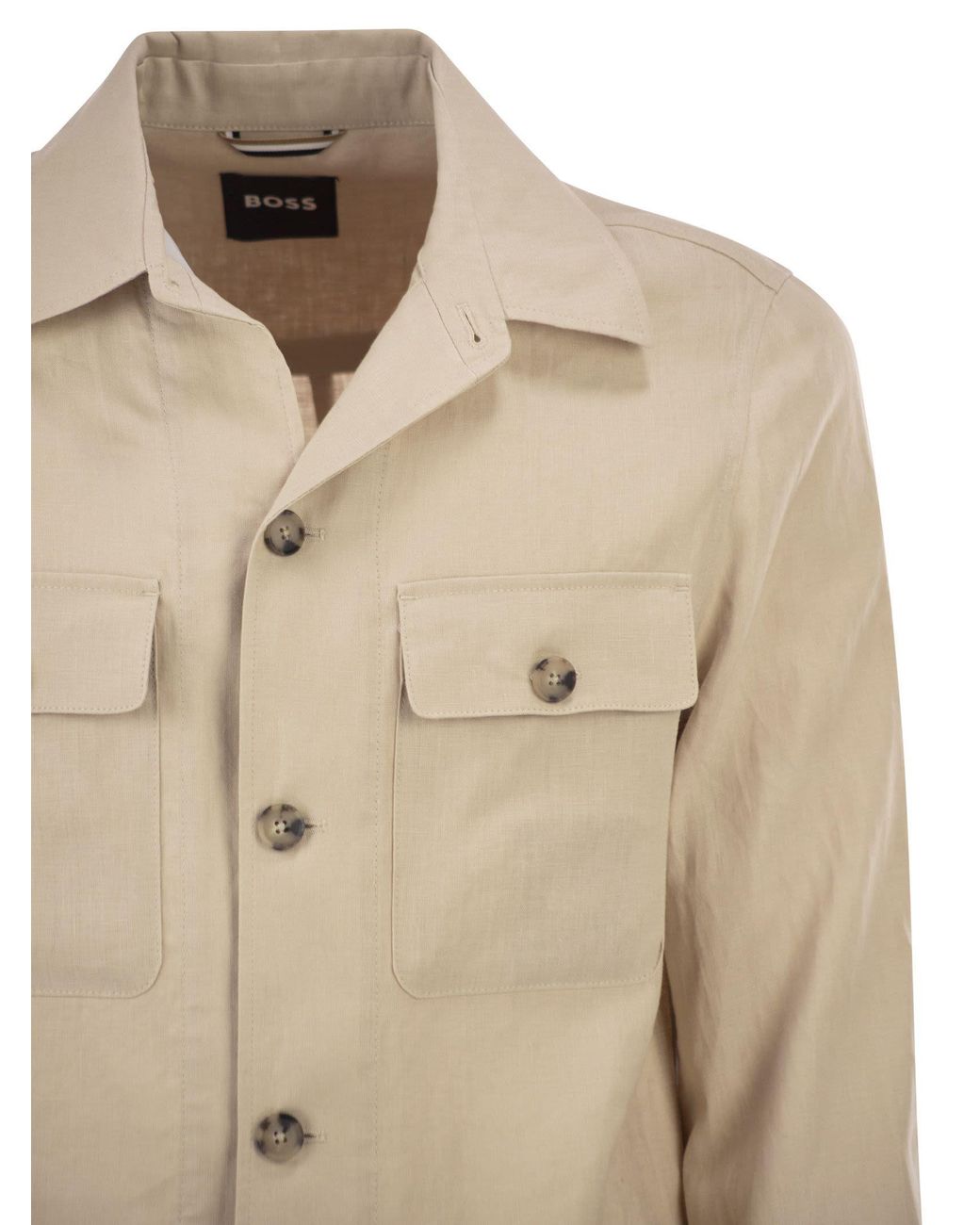 Boss Natural Boss Relaxed-Fit Button-Up Overshirt for men