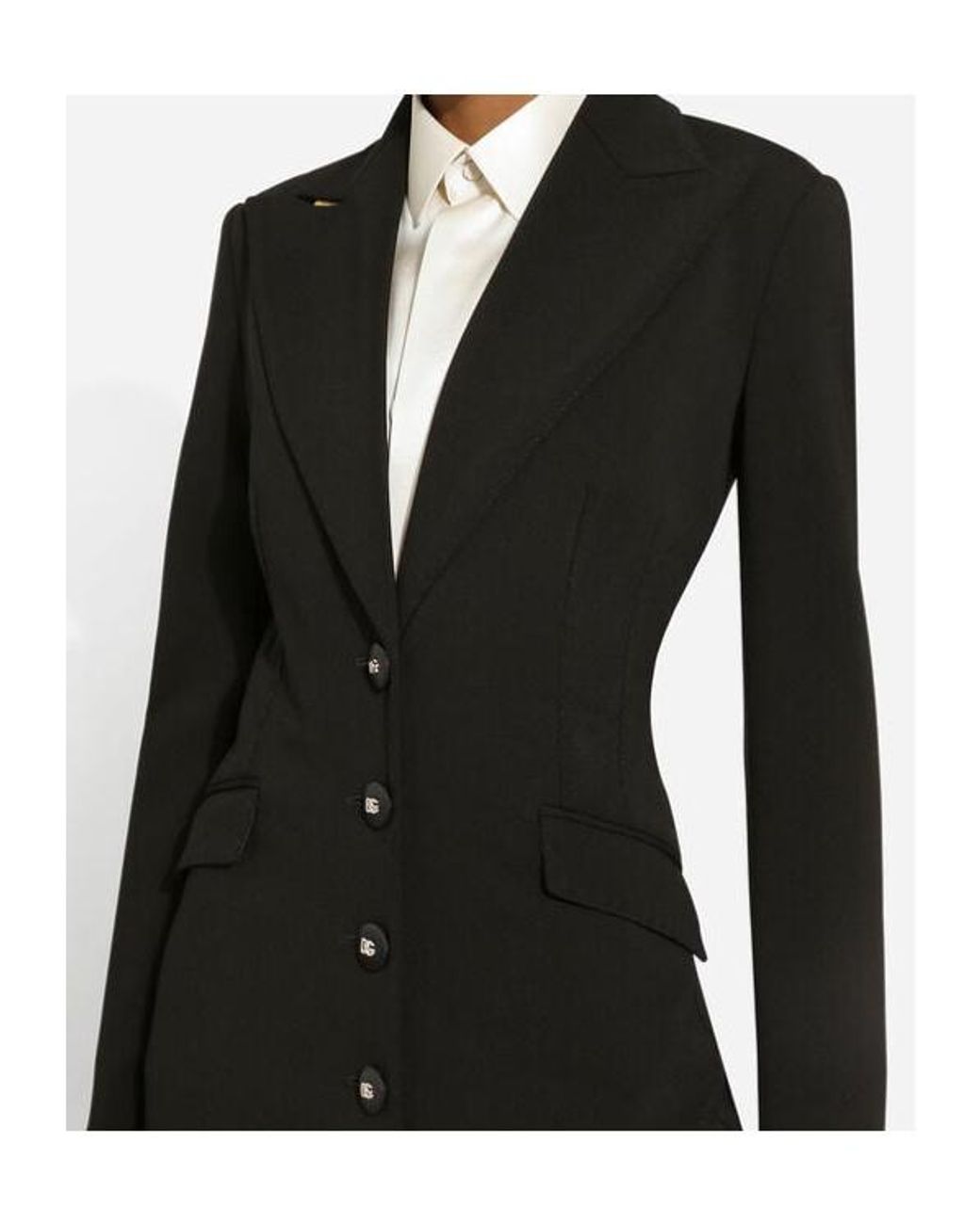 Dolce & Gabbana Black Logo-Button Single-Breasted Coat