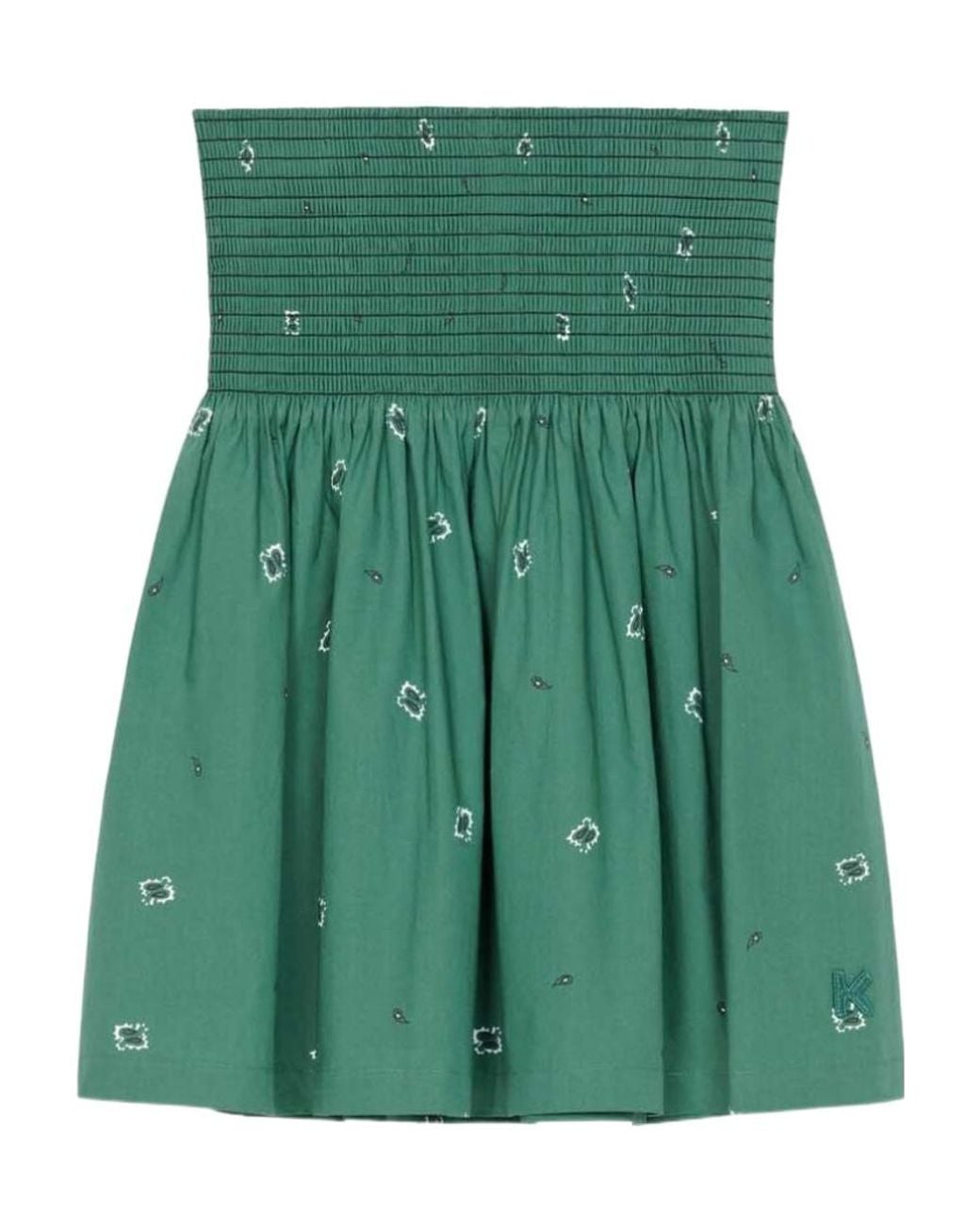 KENZO Green Smocked Bandana-Print Mini Skirt