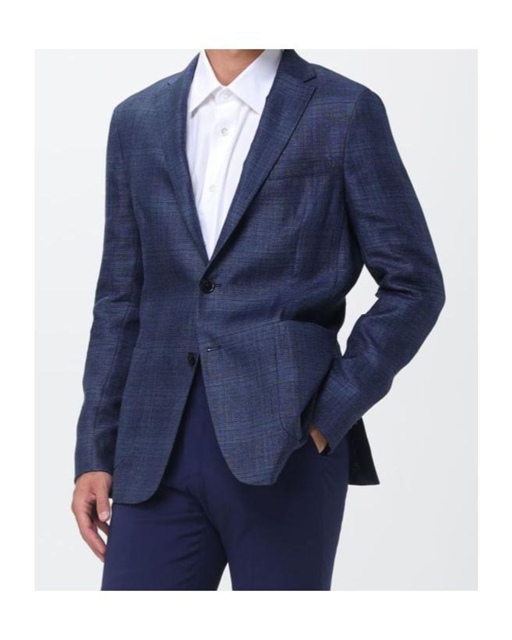 Zegna Blue Check-Pattern Single-Breasted Blazer for men
