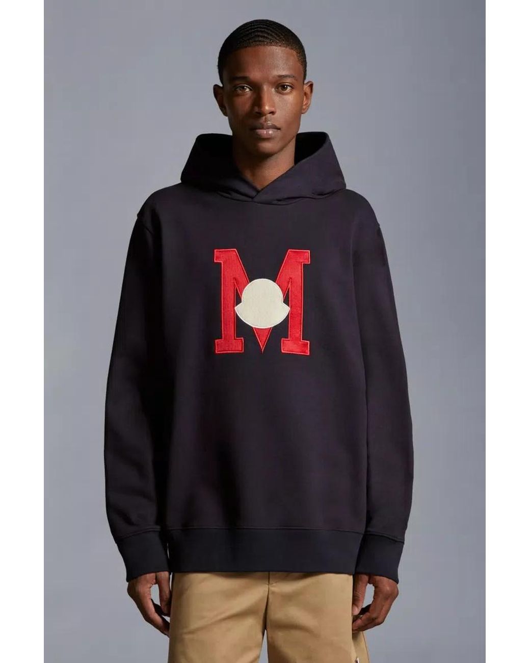 Moncler Blue Logo Embroidered Long-Sleeved Hoodie for men