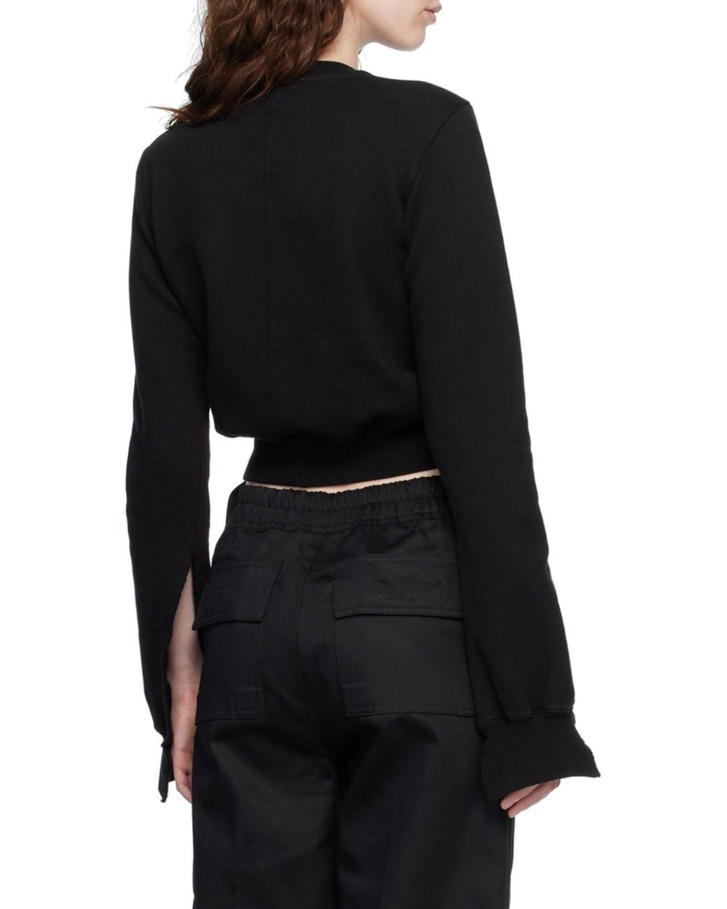 Rick Owens Black Eyelet-Embellished Cropped Crewneck Sweatshirt