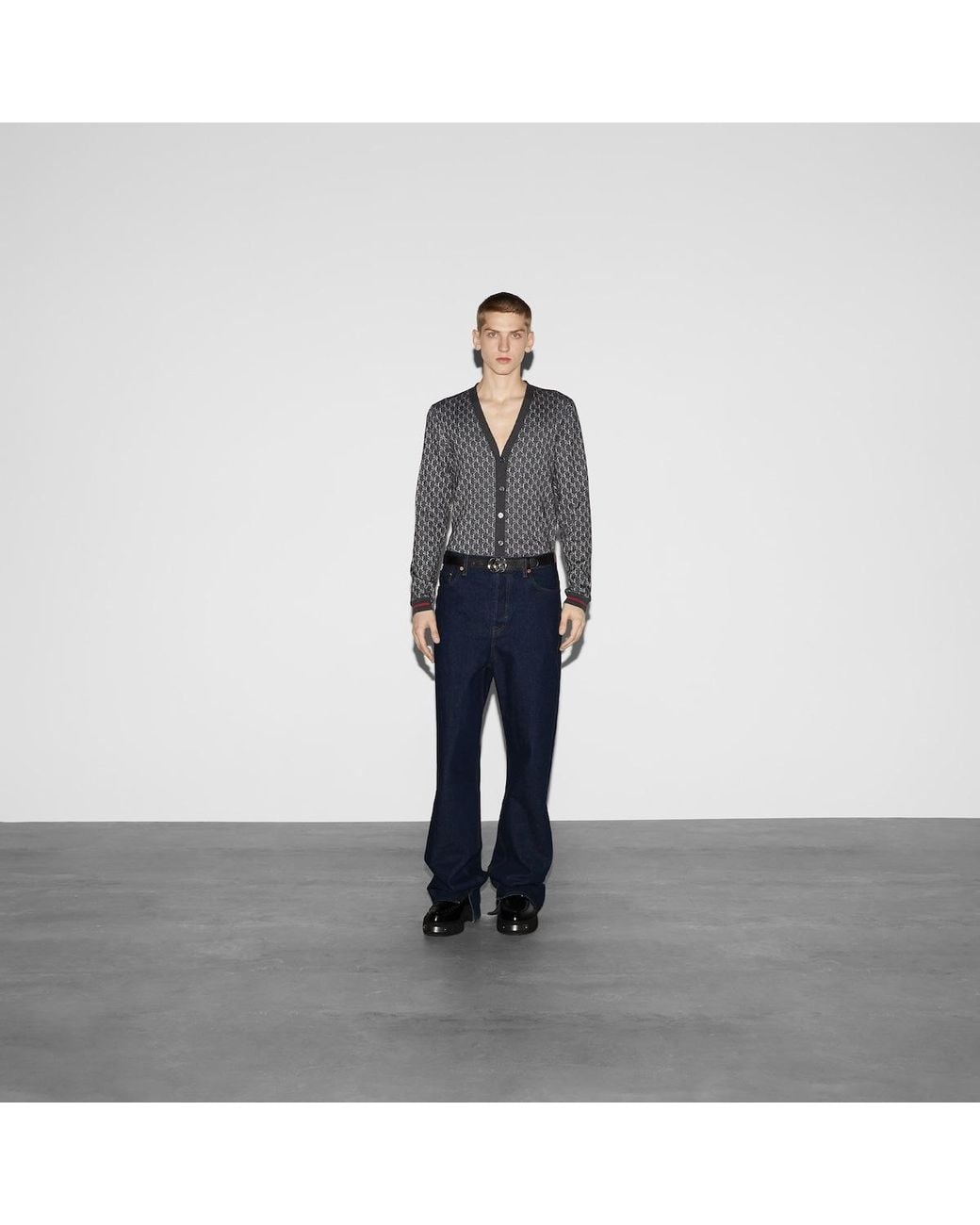 Gucci Gray Monogrammed Button-Up Cardigan for men