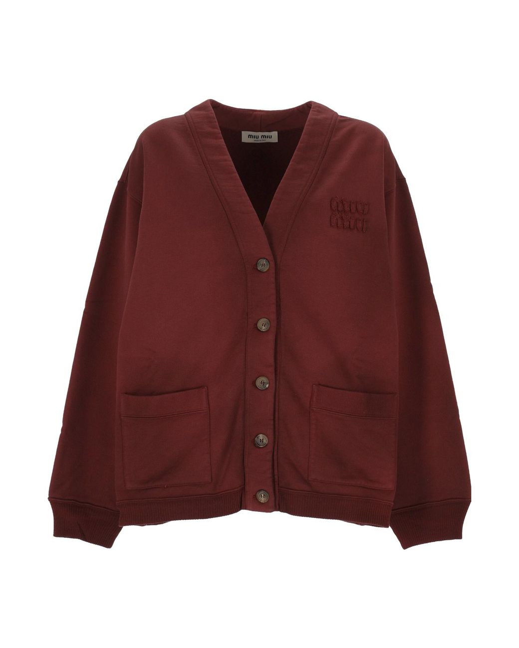 Miu Miu Red Button-Up Fleece Sweatshirt