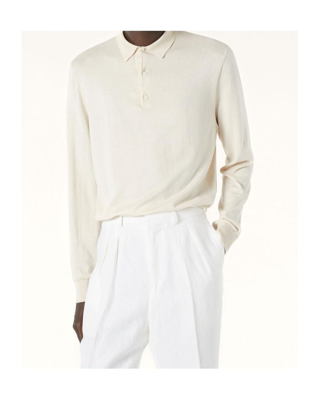 Loro Piana White Long-Sleeved Polo Shirt for men