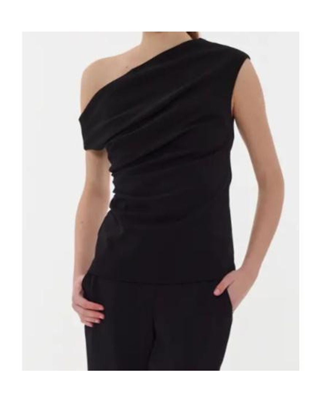 P.A.R.O.S.H. Black One-Shoulder Blouse