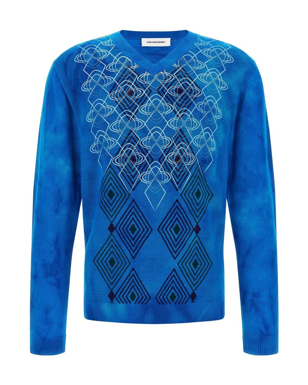 Kiko Kostadinov Blue Hatha Jacquard V-Neck Knitted Sweater for men