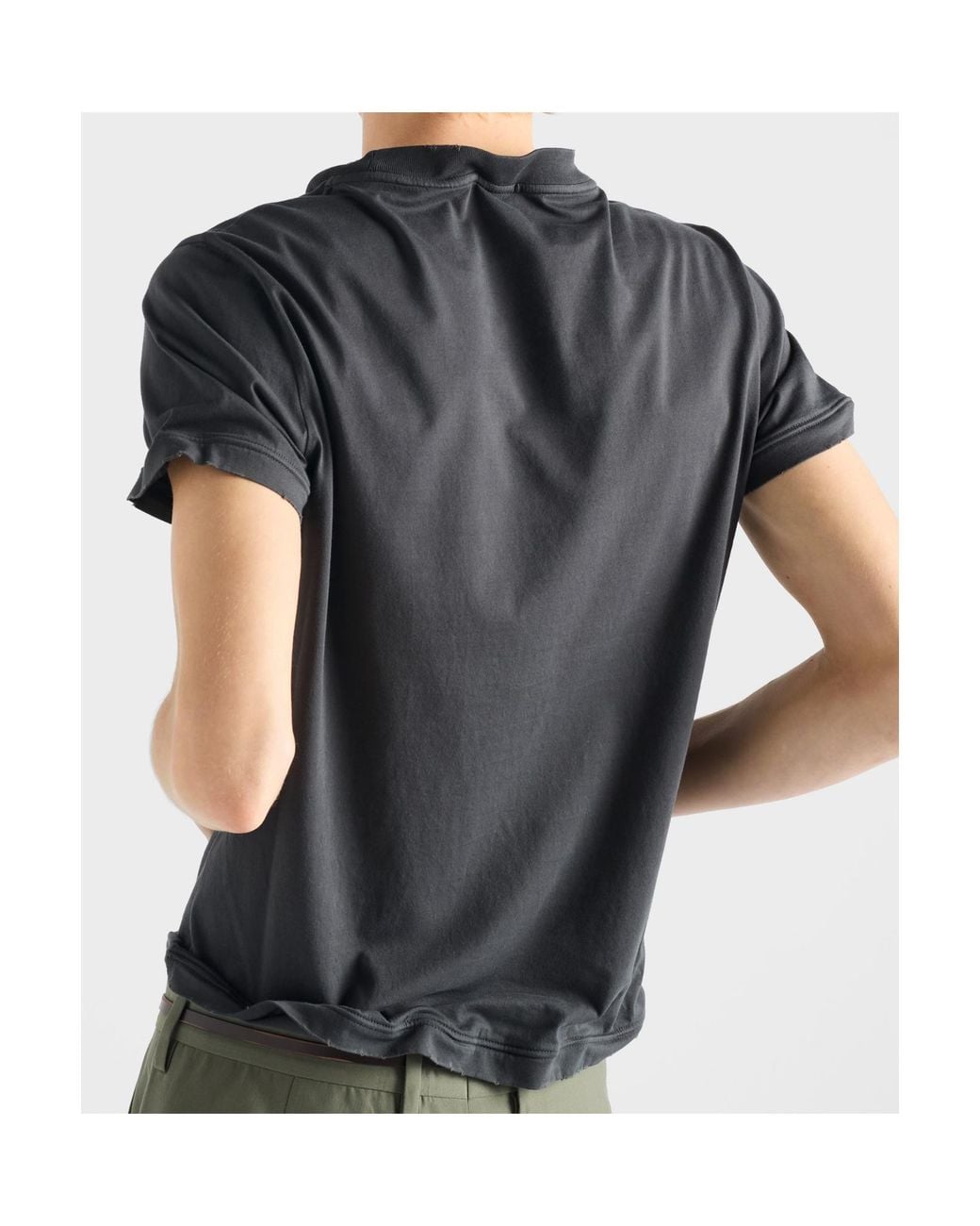 Prada Blue Triangle-Patch Crewneck T-Shirt for men