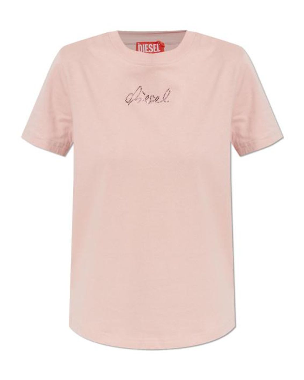DIESEL Pink T Reg S 2 Rhinestone Logo T-Shirt