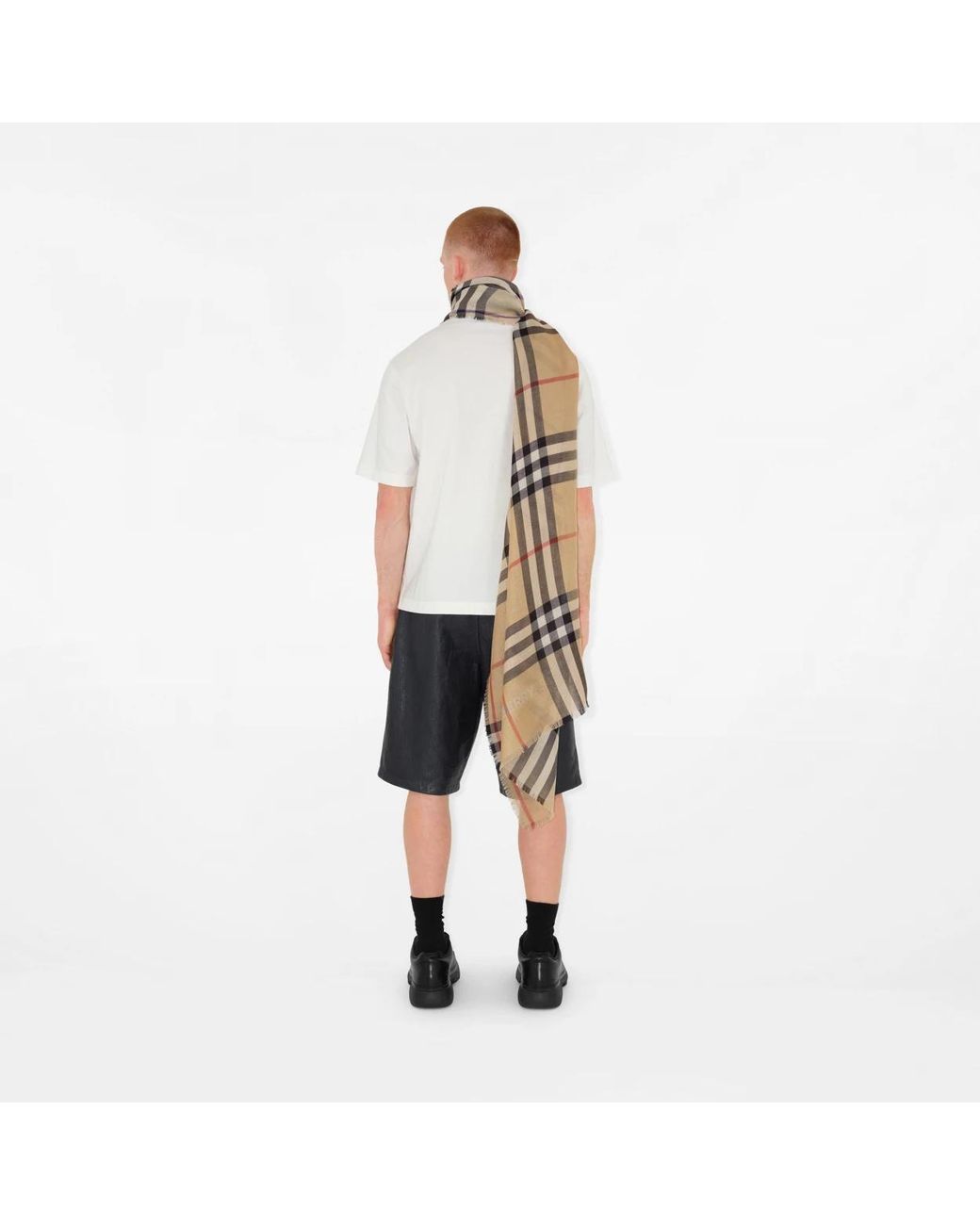 Burberry Natural Check Printed Frayed Edge Scarf for men