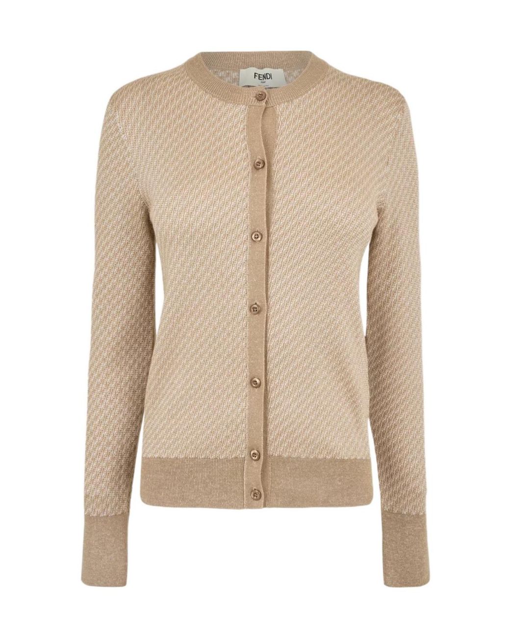 Fendi Natural Round-Neck Long-Sleeve Knitted Sweater