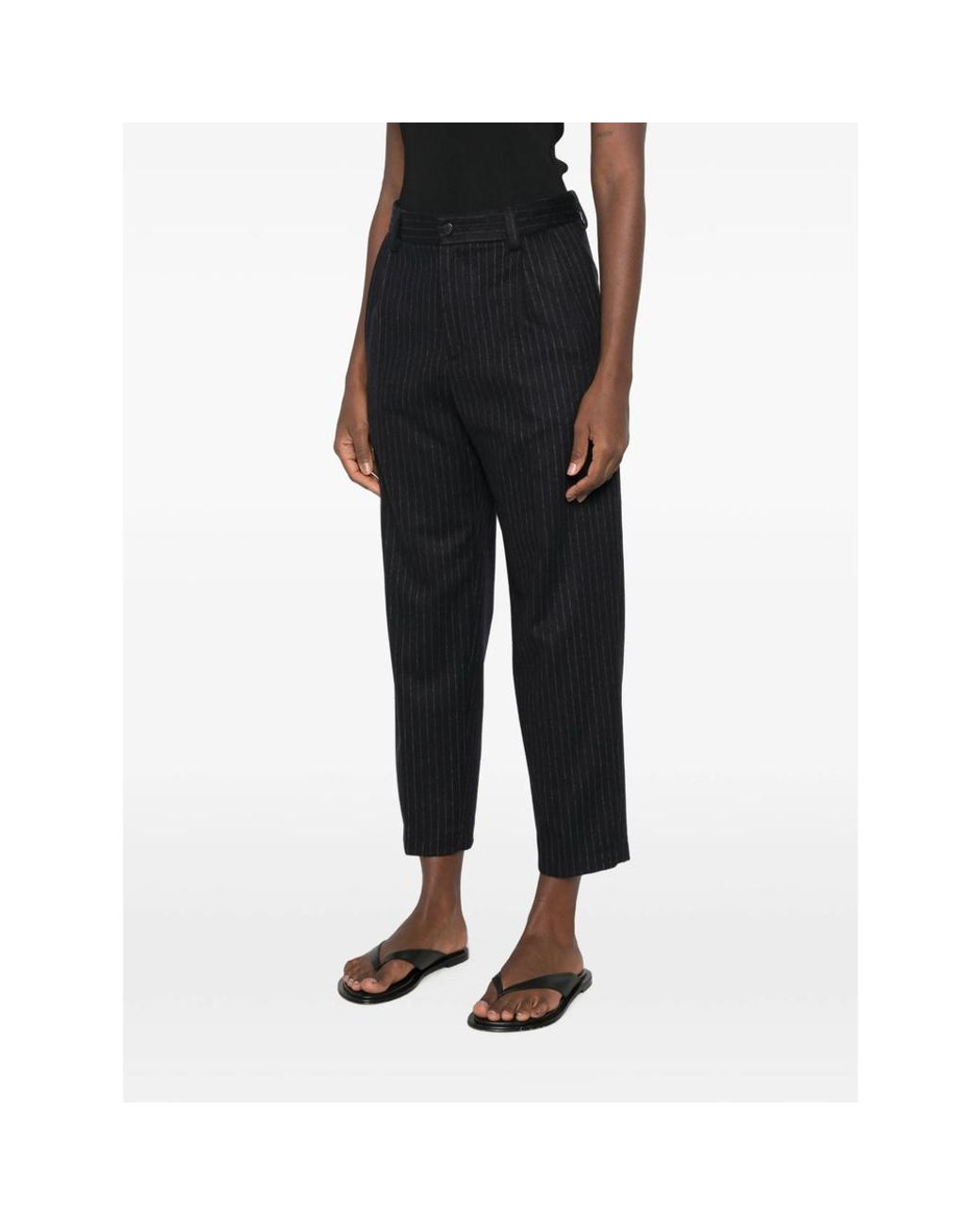 Barena Black Pinstripe Pleated Tapered Trousers