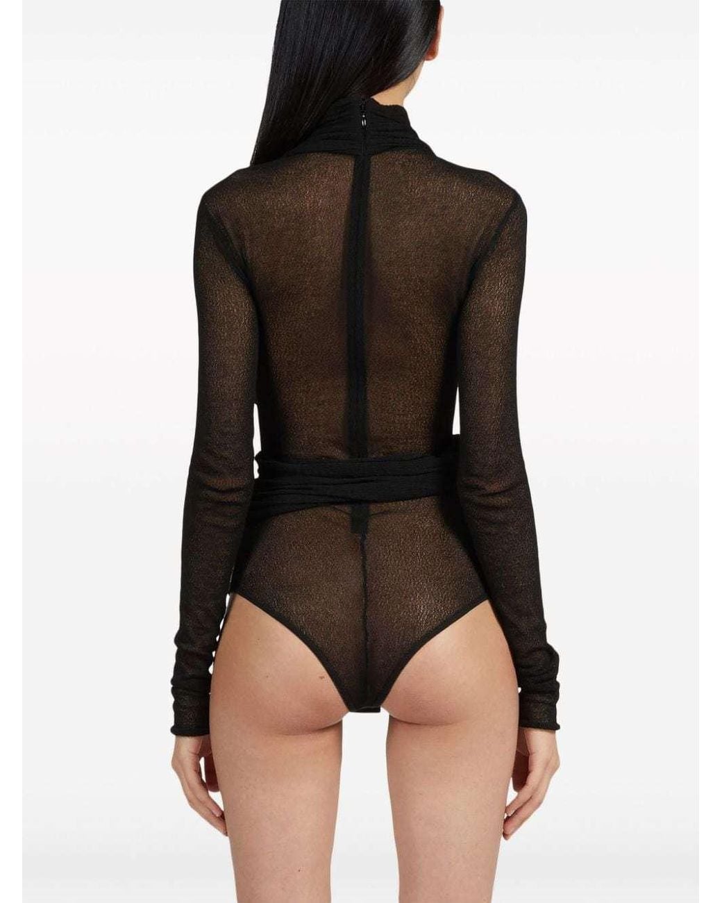 Ferragamo Black Ferragamo Rear Zipped Semi-Sheer Bodysuit