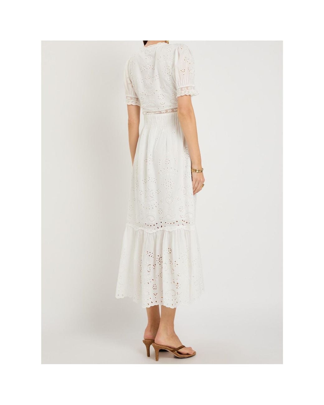LoveShackFancy White Cut-Out Embroidered Dress