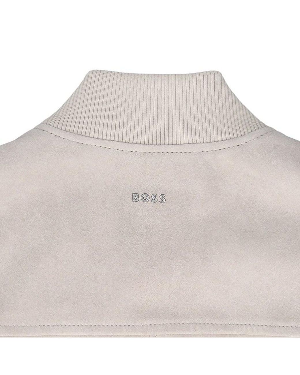Boss Gray Leather Bomber Jacket for men