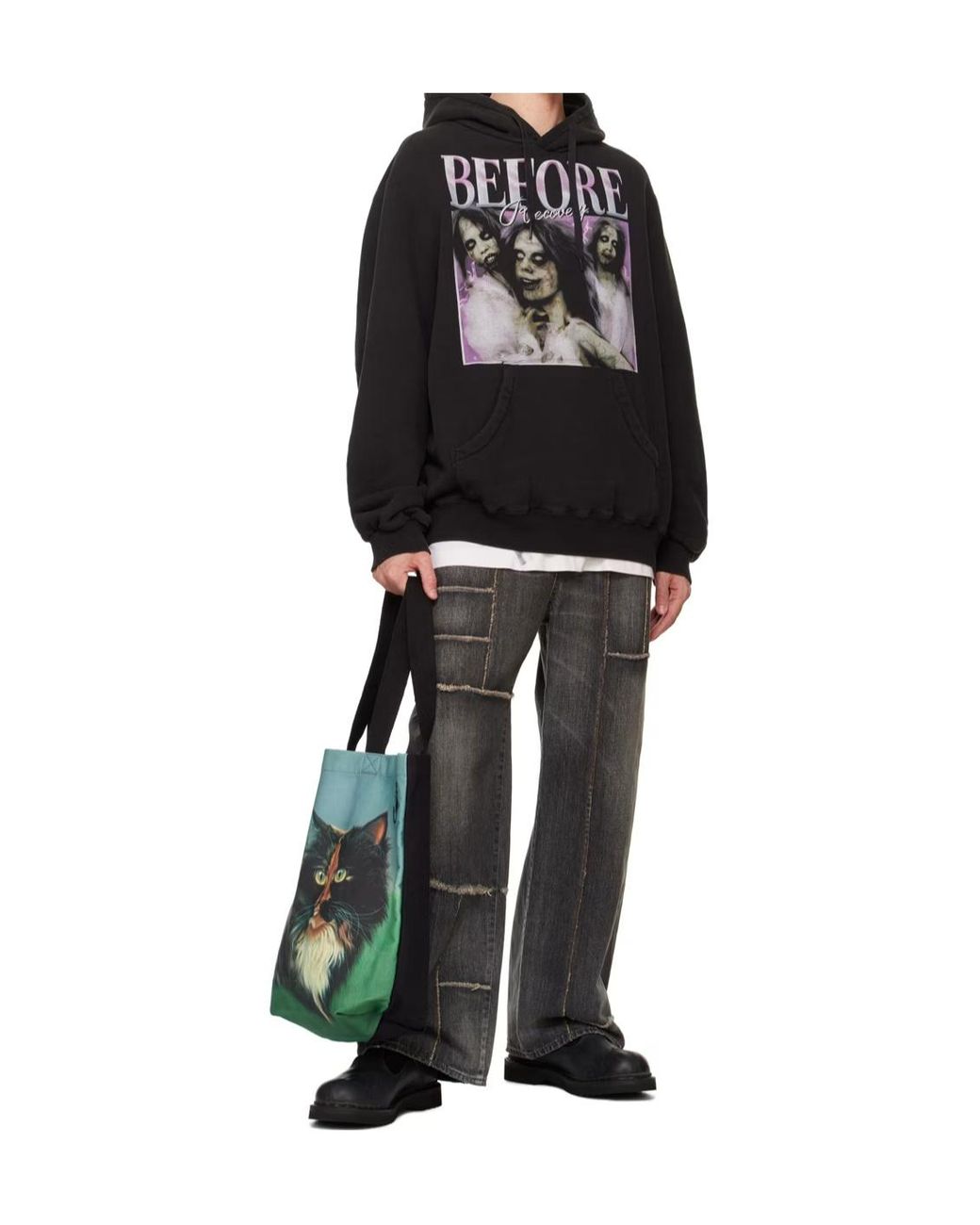 Doublet Black Before After Idol Hooded Hoodie for men
