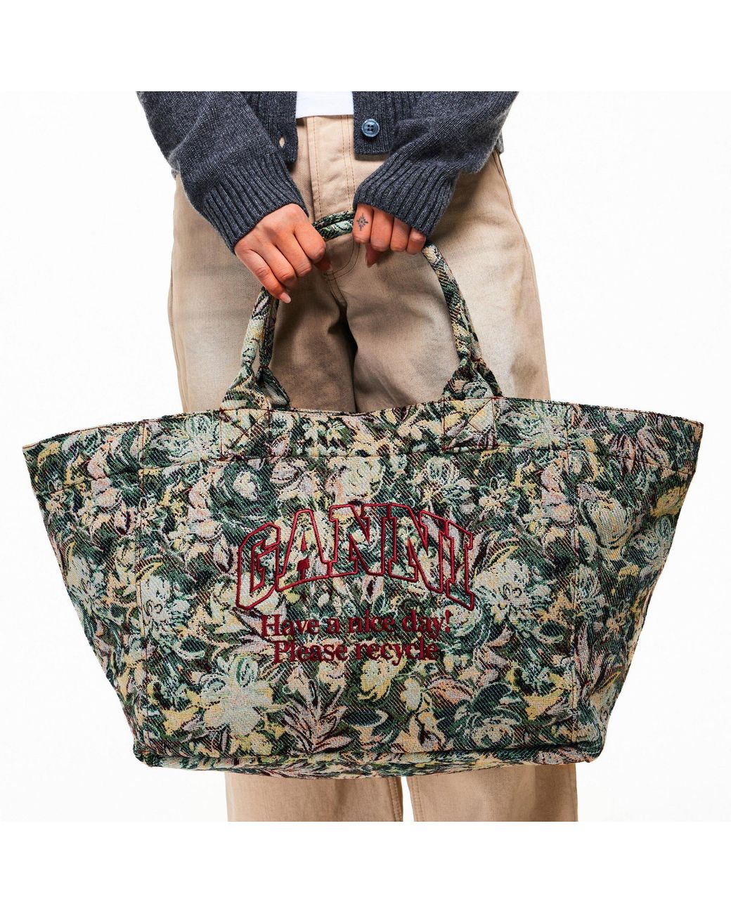Ganni Metallic Xxl Print Tote Bag