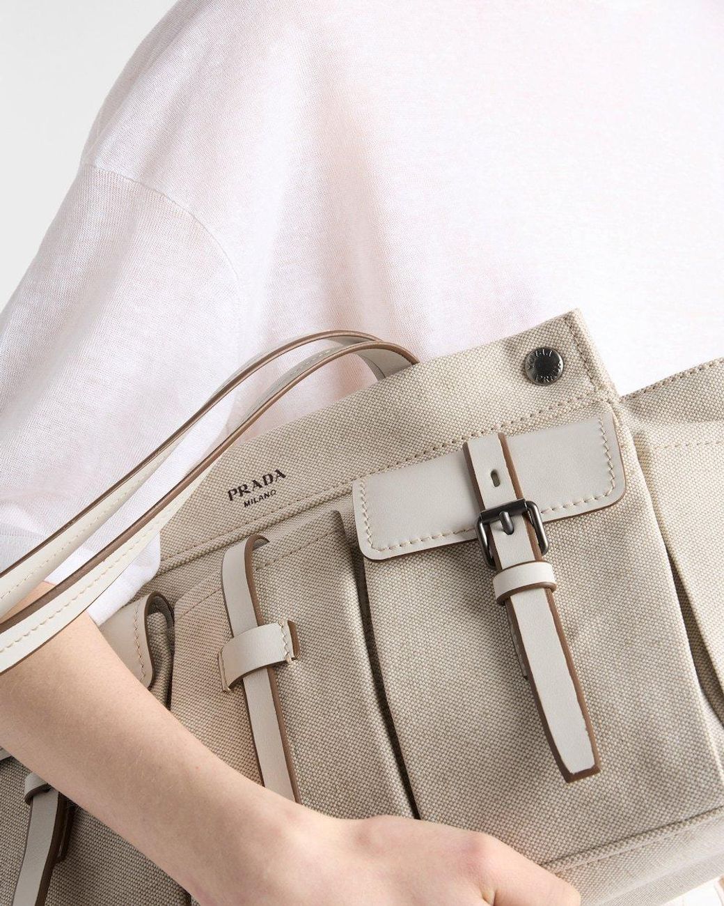 Prada Multicolor Route Large Canvas And Leather Tote Bag