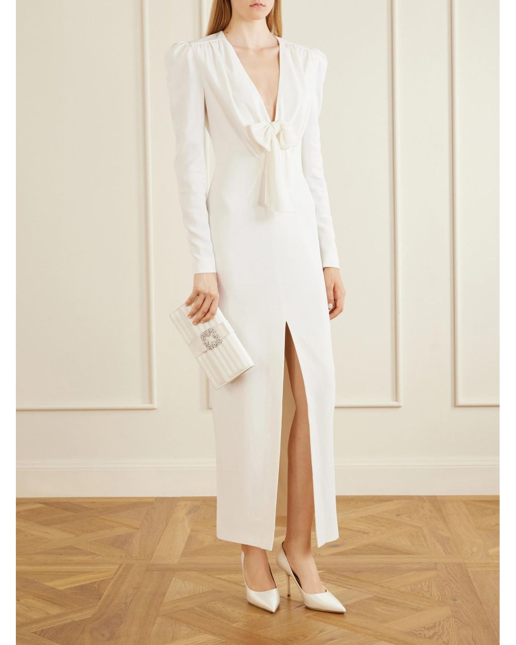 Alessandra Rich White Bow Midi Dress