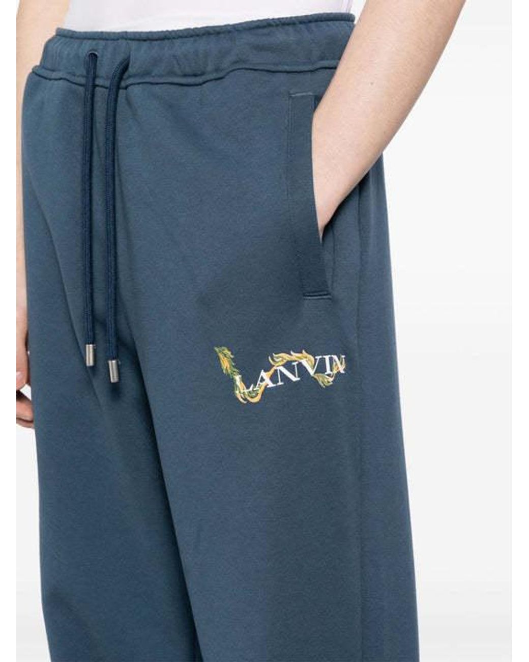 Lanvin Blue Logo-Print Cotton Track Pants for men