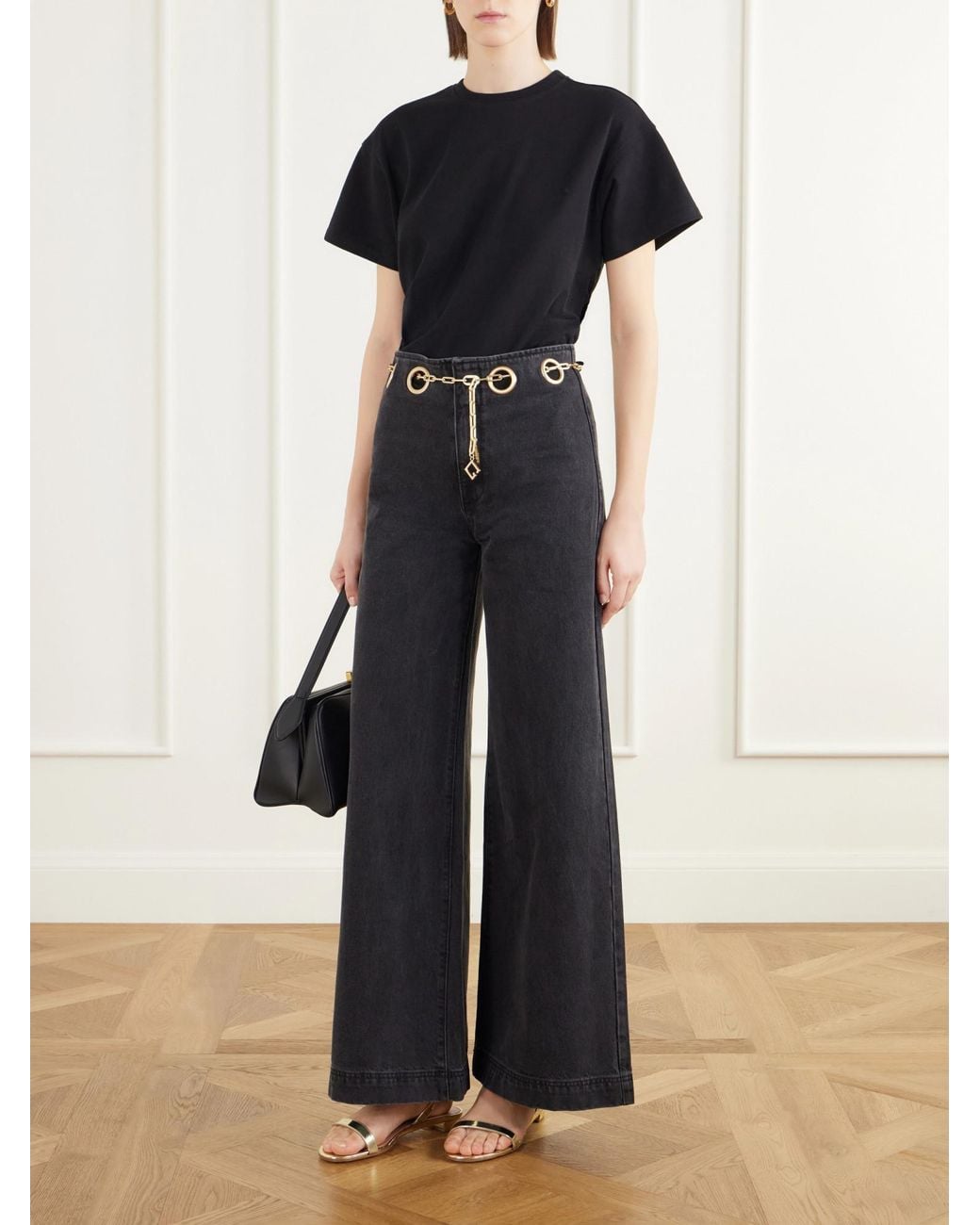 Cult Gaia Black Embellished Low-Rise Flared Jeans