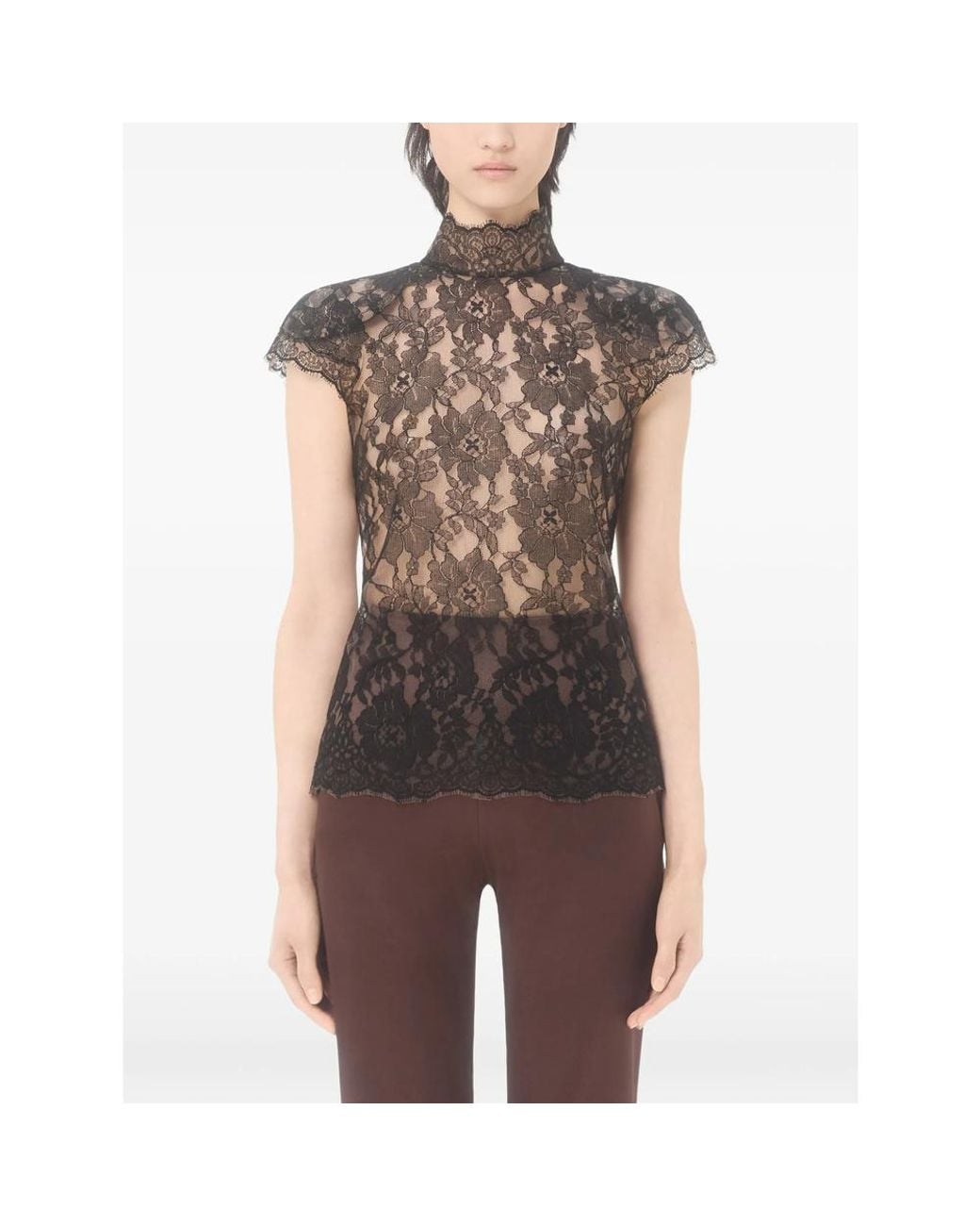 Valentino Black Floral Lace Short-Sleeved Top