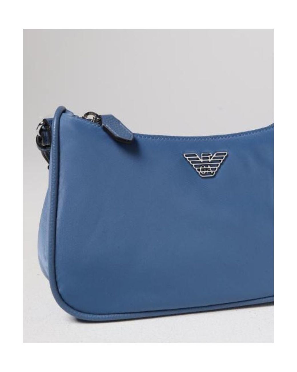 Emporio Armani Blue Logo-Strap Shoulder Bag